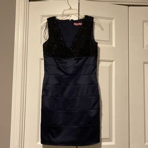 Semi/formal navy dress with black lace